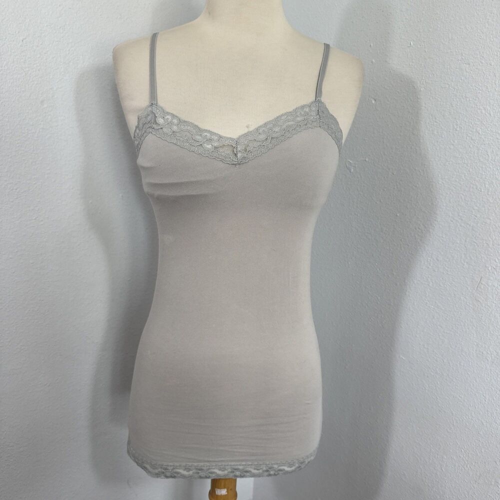 NoBo Tank Top Womens M Gray Lace Trim Shelf Bra Camisole‎ Feminine Fairy Y2K